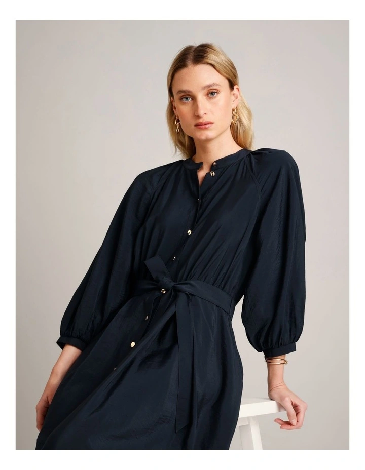 Sustainable Viscose Blend Button Through Shirt Dress in Navy image 2
