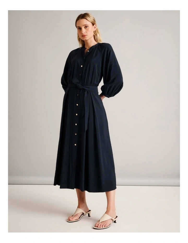 Sustainable Viscose Blend Button Through Shirt Dress in Navy image 3