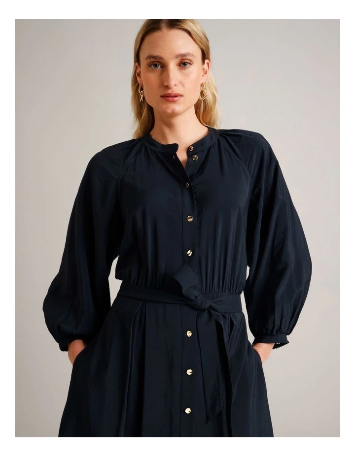 Sustainable Viscose Blend Button Through Shirt Dress in Navy image 4