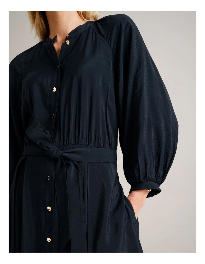 Sustainable Viscose Blend Button Through Shirt Dress in Navy image 5