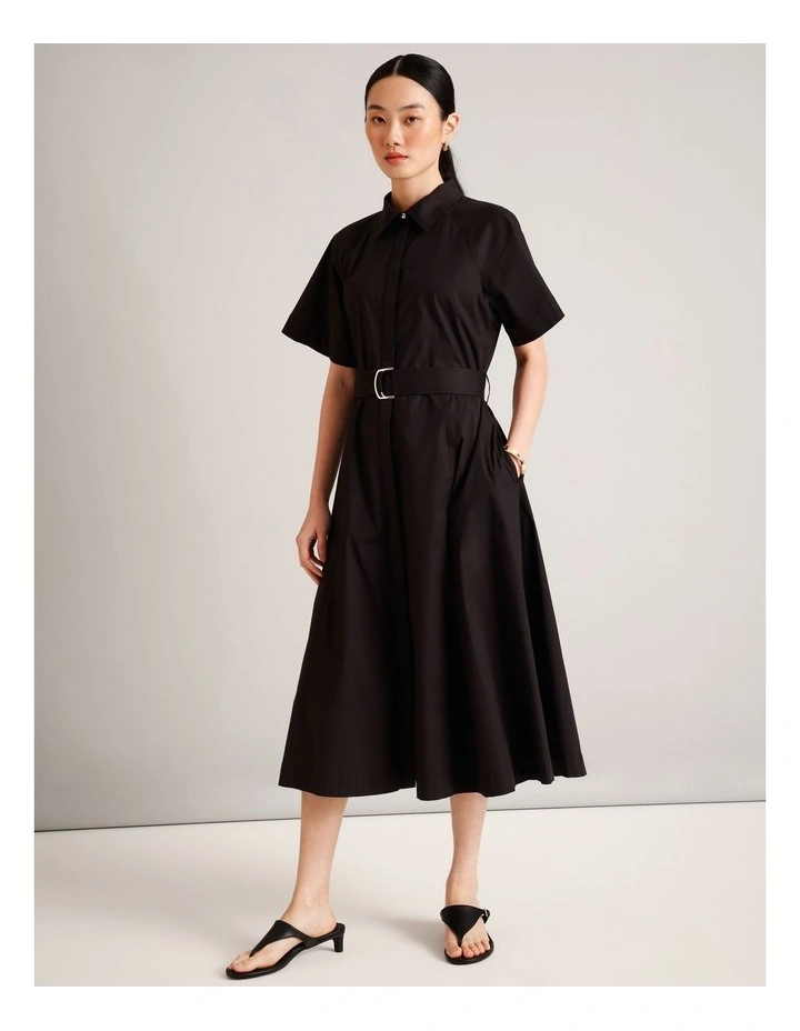Organic Cotton Blend Short Sleeve Shirt Dress in Black image 2