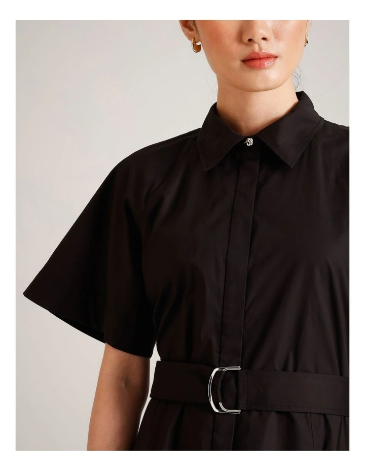Organic Cotton Blend Short Sleeve Shirt Dress in Black image 3