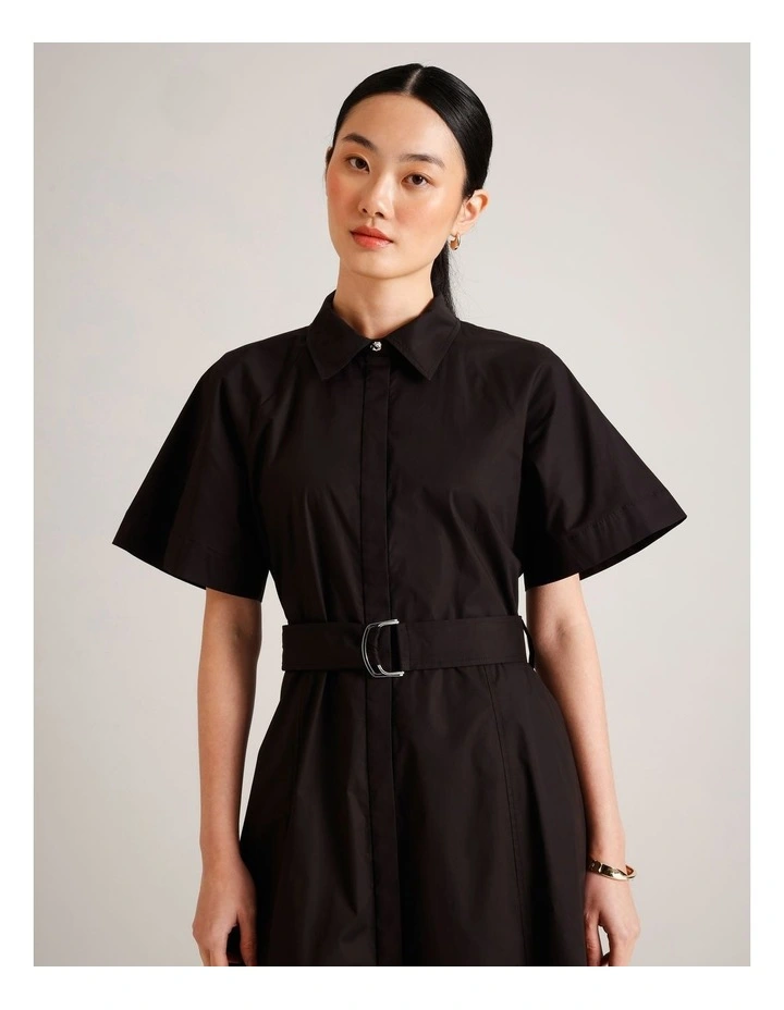 Organic Cotton Blend Short Sleeve Shirt Dress in Black image 4