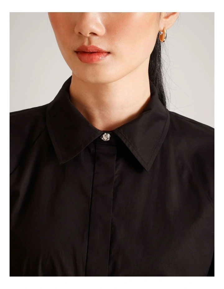 Organic Cotton Blend Short Sleeve Shirt Dress in Black image 5