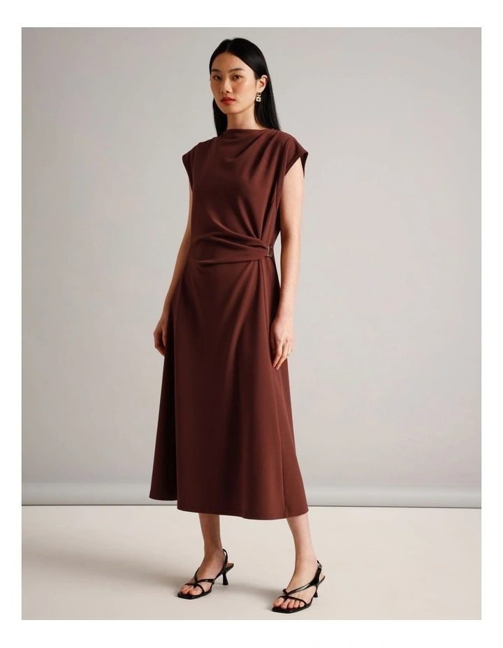 Polyester Blend Sleeveless Dress With Waist Hardware in Wine image 1