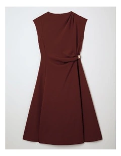 Polyester Blend Sleeveless Dress With Waist Hardware in Wine