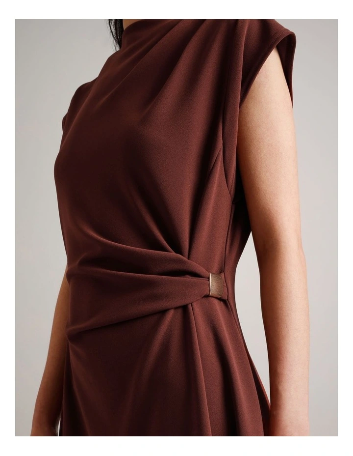 Polyester Blend Sleeveless Dress With Waist Hardware in Wine image 2