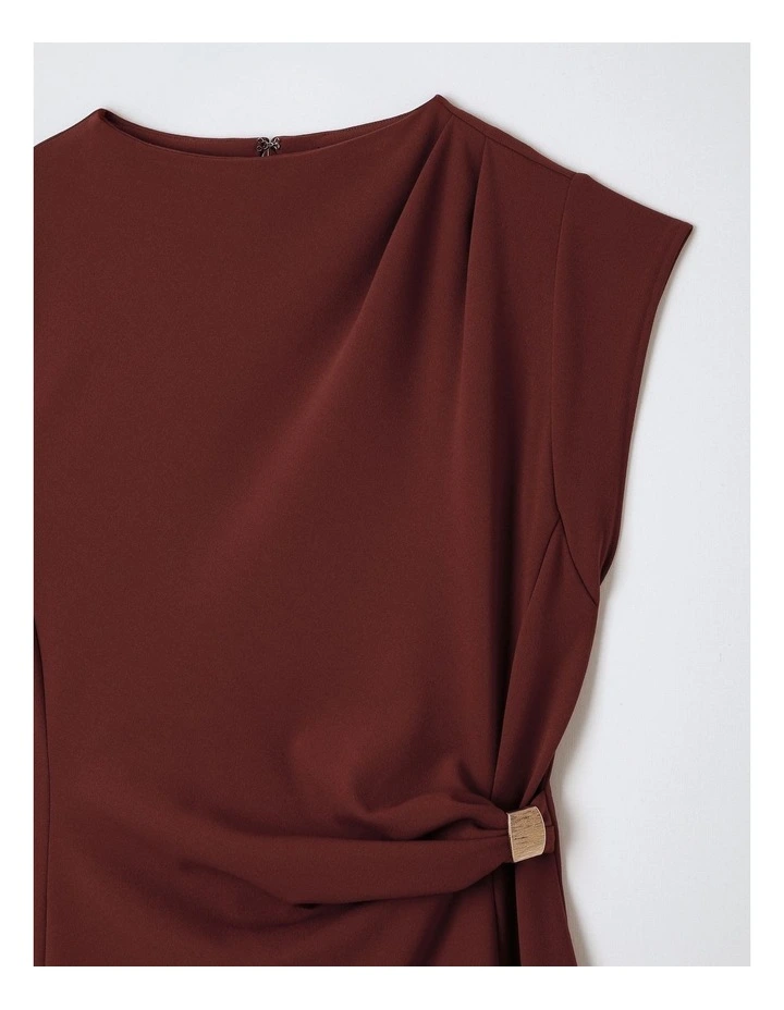 Polyester Blend Sleeveless Dress With Waist Hardware in Wine image 2