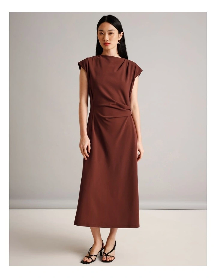 Polyester Blend Sleeveless Dress With Waist Hardware in Wine image 3