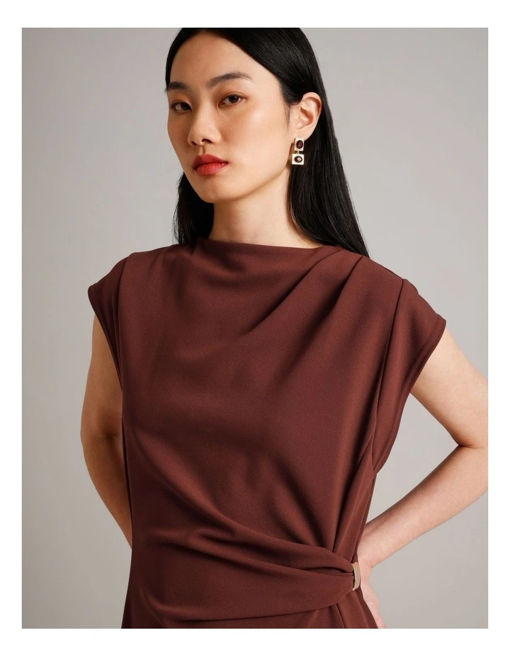 Polyester Blend Sleeveless Dress With Waist Hardware in Wine image 5