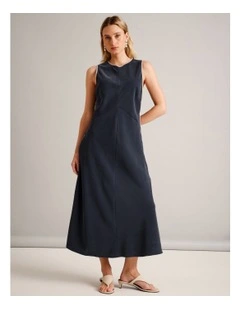 Contrast Detail Sleeveless Dress in Navy