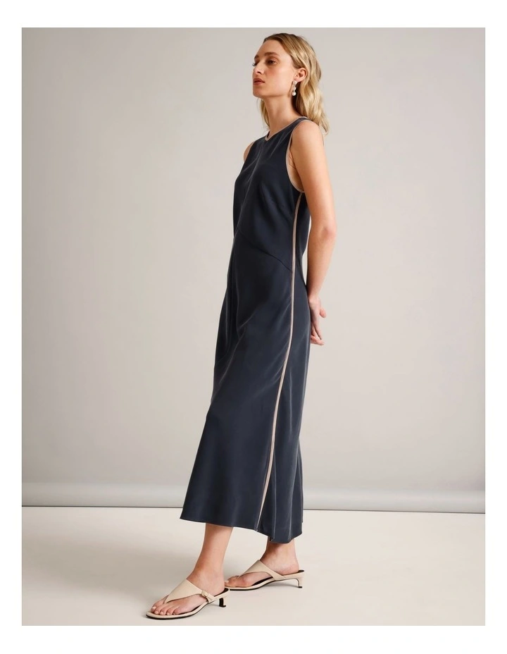 Contrast Detail Sleeveless Dress in Navy image 2
