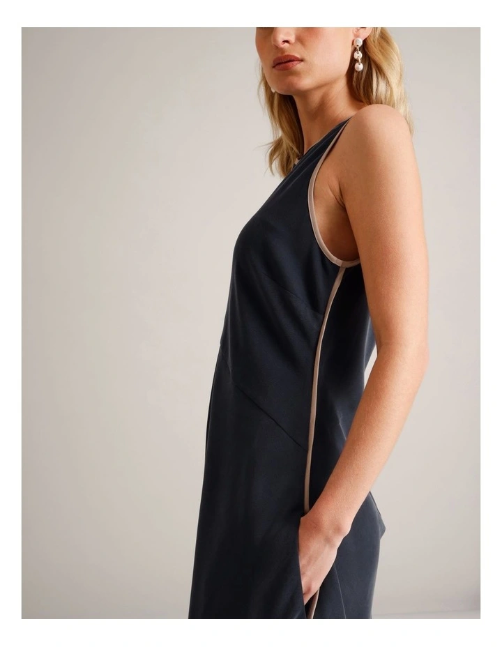 Contrast Detail Sleeveless Dress in Navy image 3