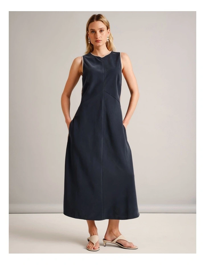 Contrast Detail Sleeveless Dress in Navy image 5