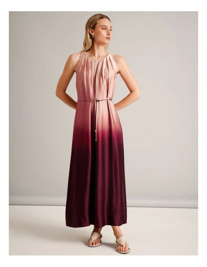 Viscose Blend Pleated Neck Sleeveless Maxi Dress in Assorted image 1