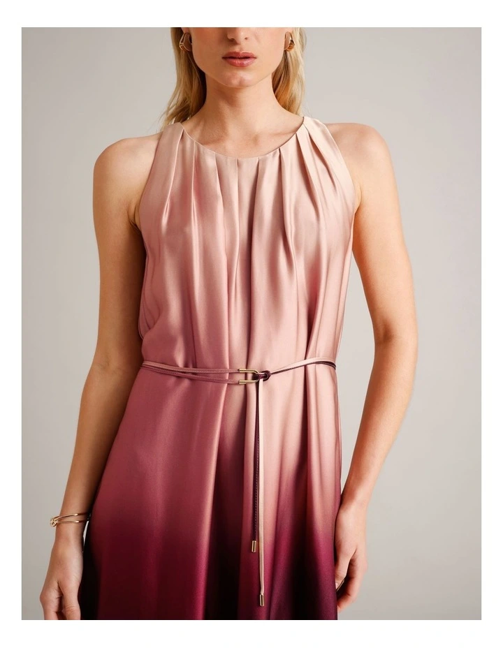 Viscose Blend Pleated Neck Sleeveless Maxi Dress in Assorted image 2