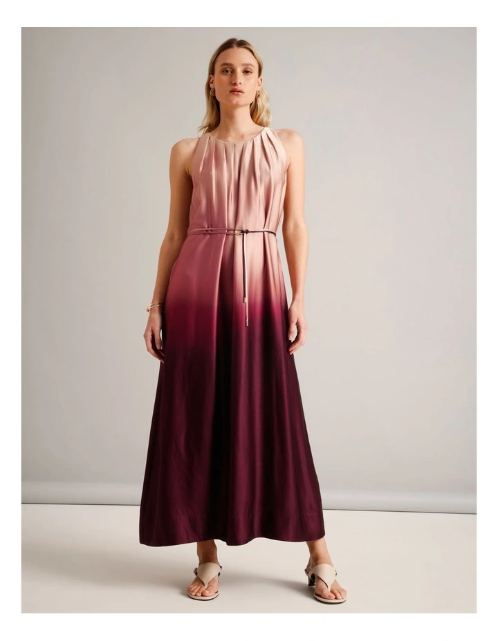 Viscose Blend Pleated Neck Sleeveless Maxi Dress in Assorted image 3