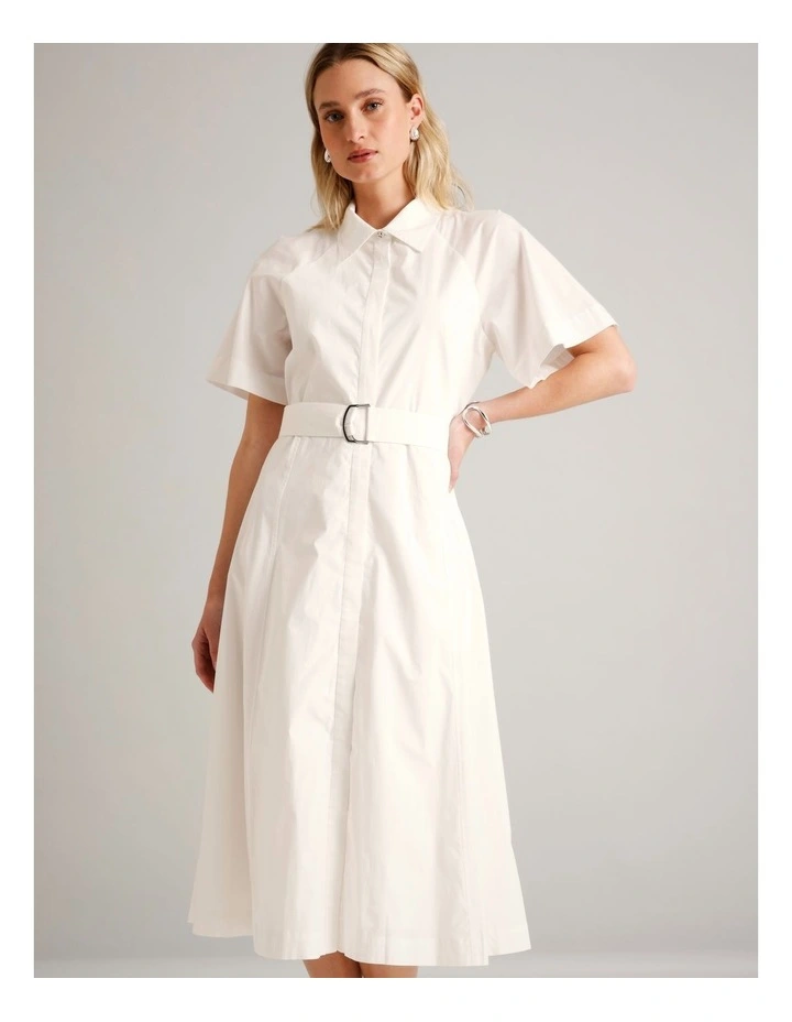 Organic Cotton Blend Short Sleeve Shirt Dress in Ivory image 2