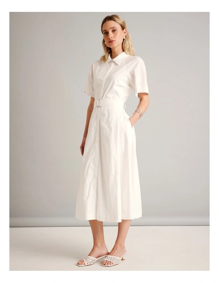 Organic Cotton Blend Short Sleeve Shirt Dress in Ivory image 3