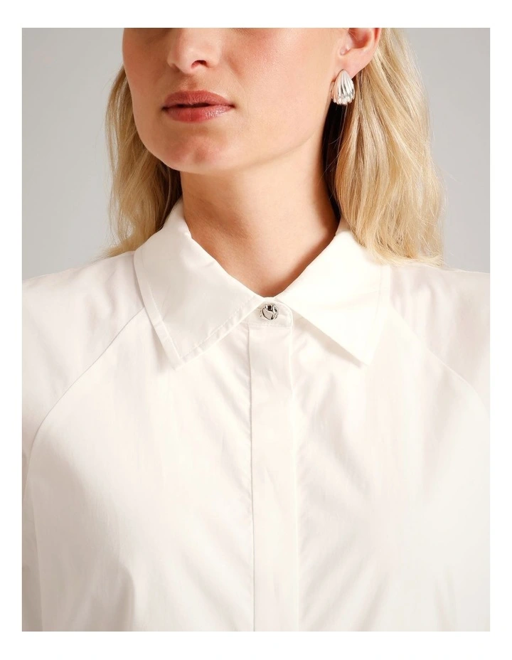 Organic Cotton Blend Short Sleeve Shirt Dress in Ivory image 4