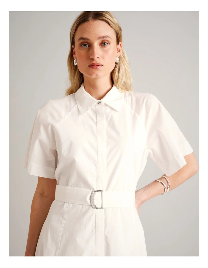 Organic Cotton Blend Short Sleeve Shirt Dress in Ivory image 5