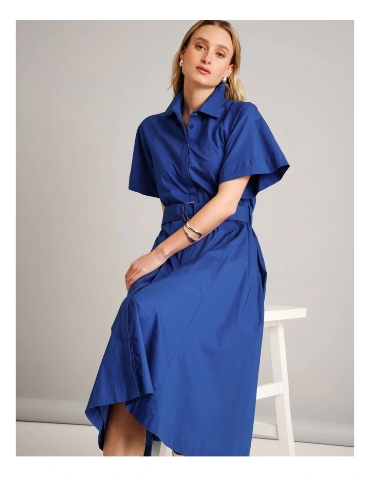 Organic Cotton Blend Short Sleeve Shirt Dress in Cobalt image 2