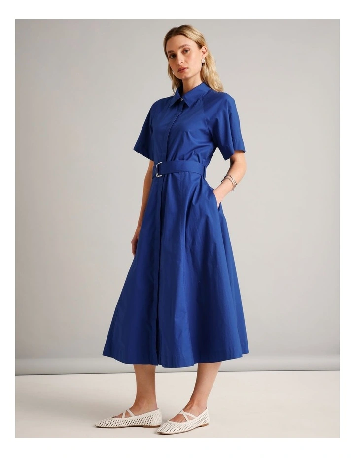 Organic Cotton Blend Short Sleeve Shirt Dress in Cobalt image 3