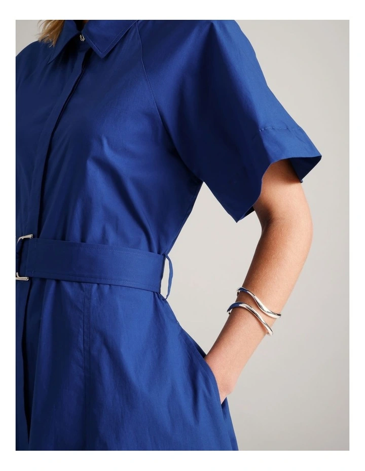 Organic Cotton Blend Short Sleeve Shirt Dress in Cobalt image 5