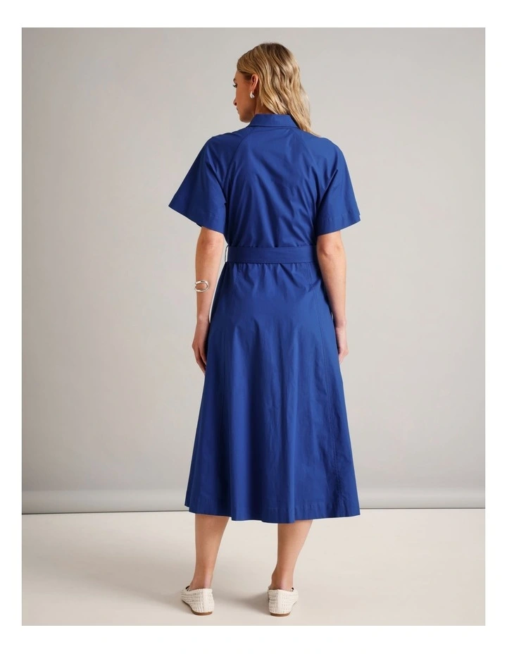 Organic Cotton Blend Short Sleeve Shirt Dress in Cobalt image 6