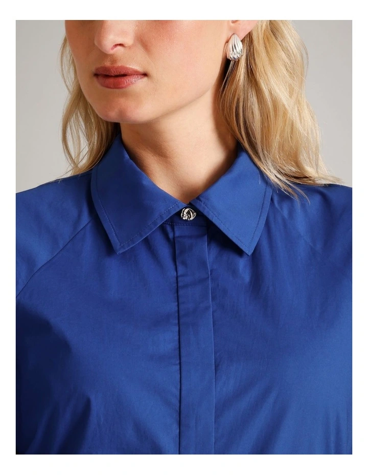 Organic Cotton Blend Short Sleeve Shirt Dress in Cobalt image 7