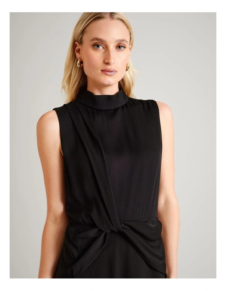 Twist Detail Sleeveless Dress in Black image 2
