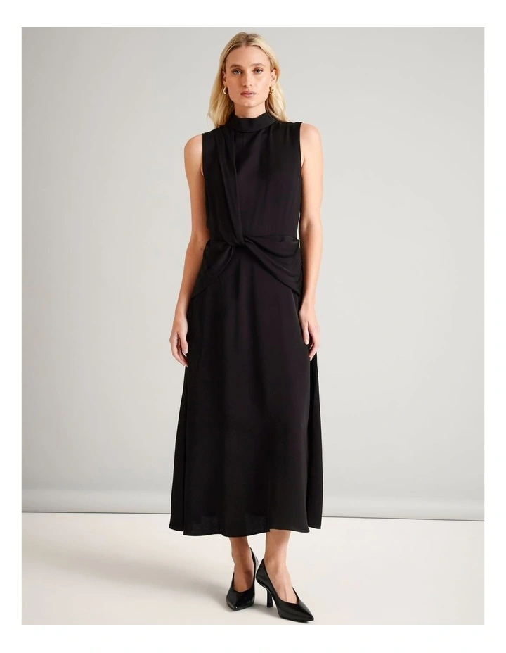 Twist Detail Sleeveless Dress in Black image 3