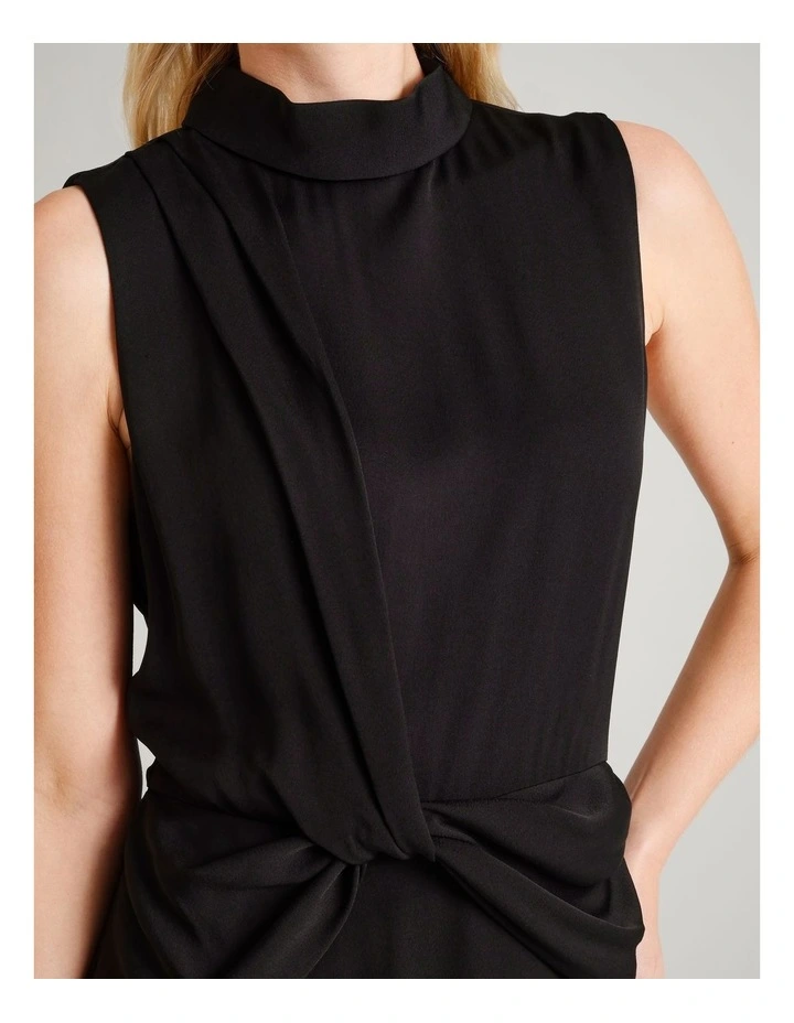 Twist Detail Sleeveless Dress in Black image 4