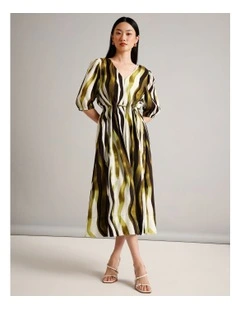 Sustainable Viscose Drawcord Detail Short Sleeve Dress in Assorted