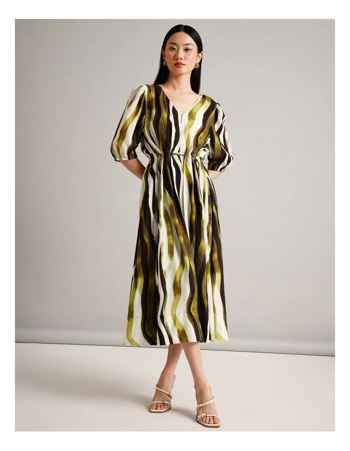 Sustainable Viscose Drawcord Detail Short Sleeve Dress in Assorted image 1