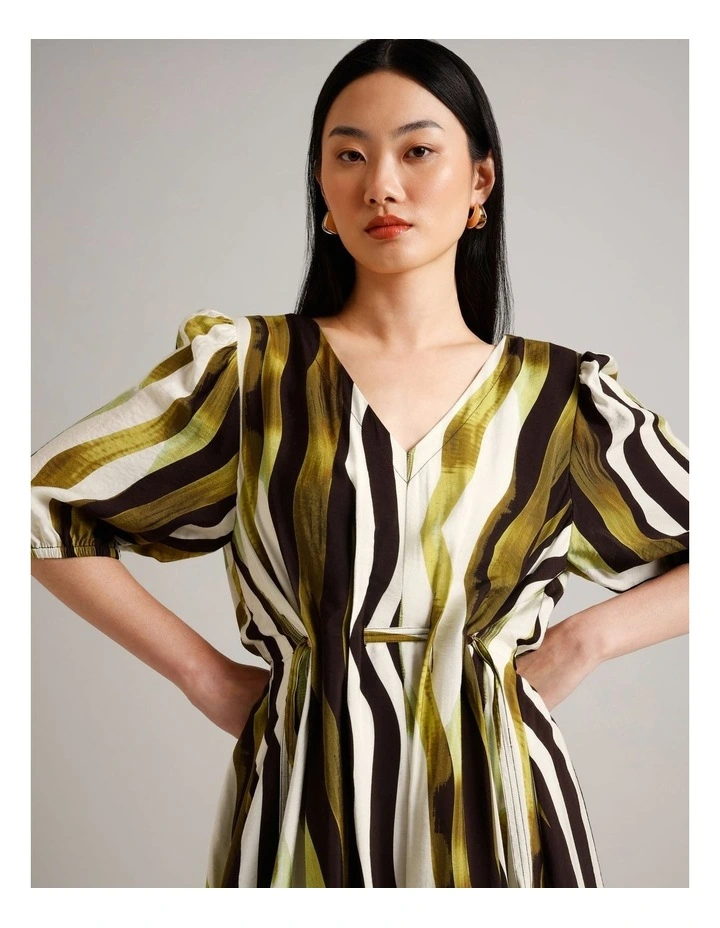 Sustainable Viscose Drawcord Detail Short Sleeve Dress in Assorted image 2