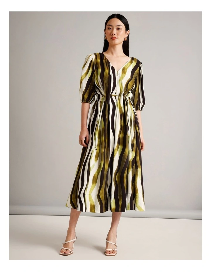 Sustainable Viscose Drawcord Detail Short Sleeve Dress in Assorted image 3