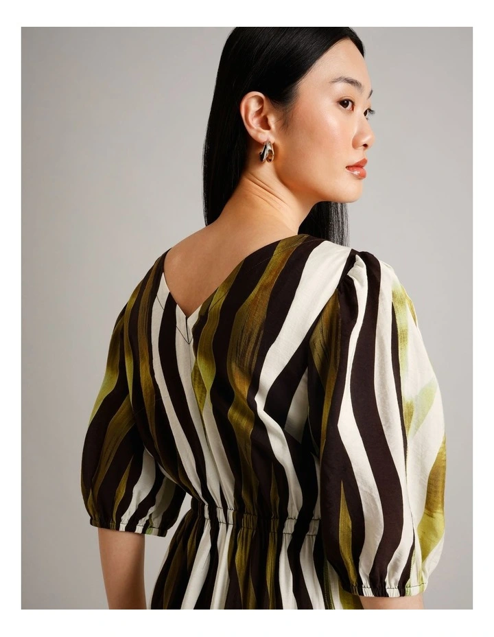 Sustainable Viscose Drawcord Detail Short Sleeve Dress in Assorted image 4