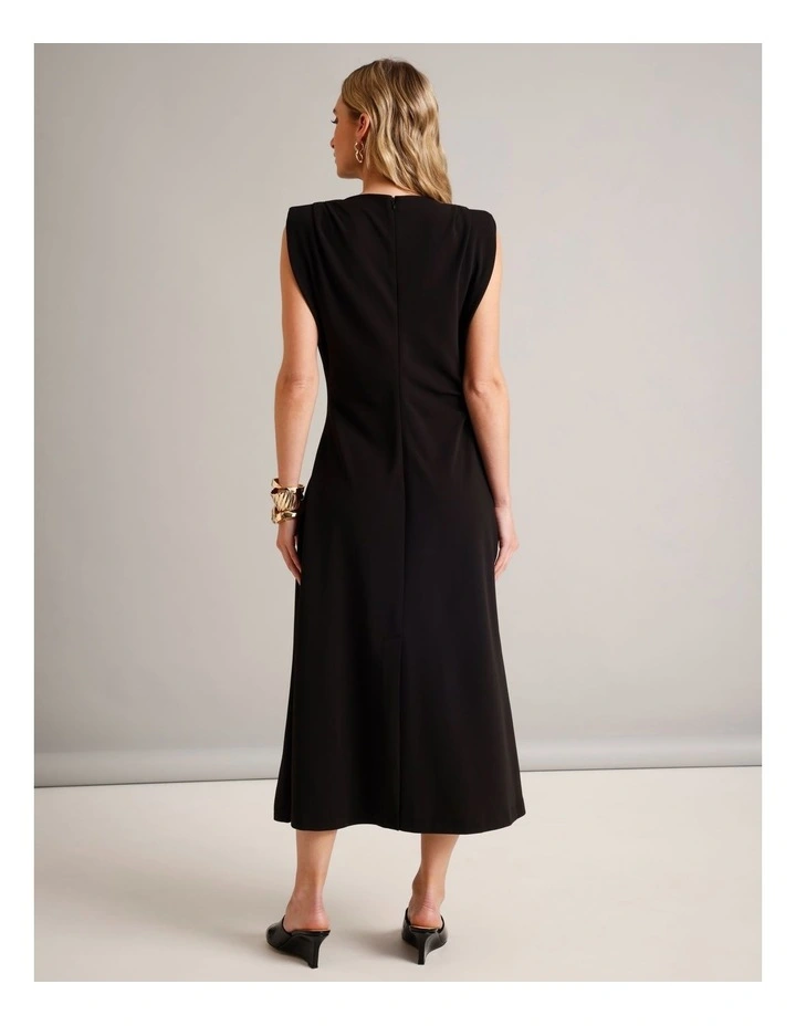 Polyester Blend Gathered Detail Dress With Shoulder Pads in Black image 5
