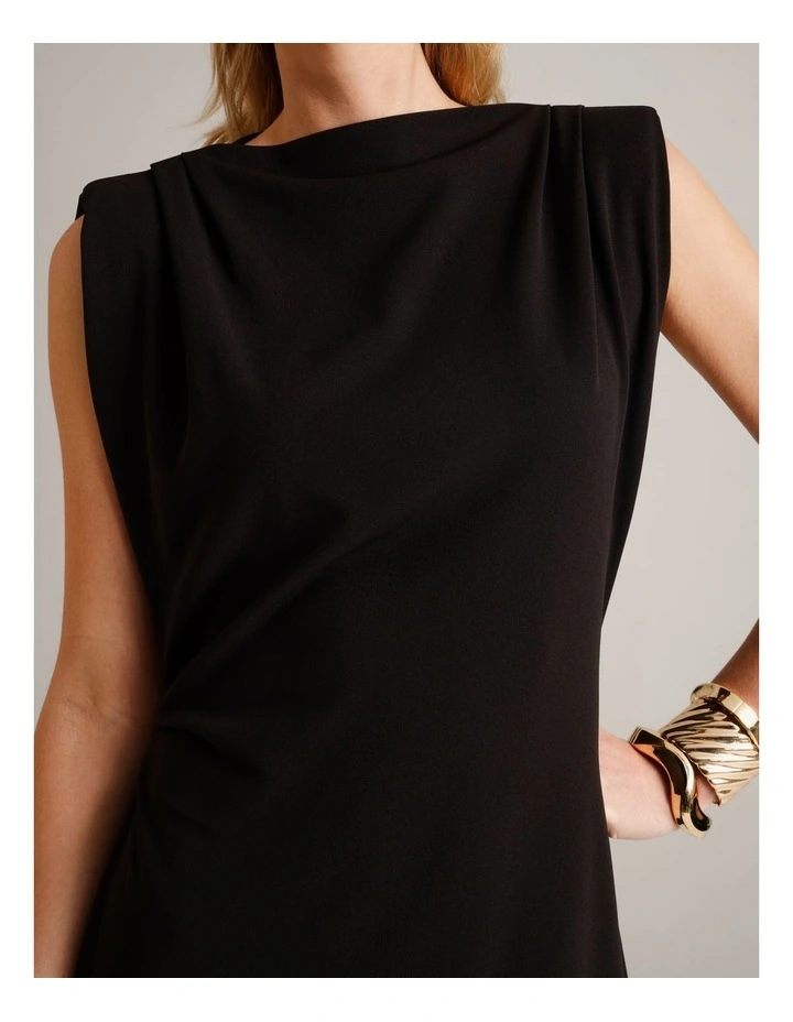 Polyester Blend Gathered Detail Dress With Shoulder Pads in Black image 6