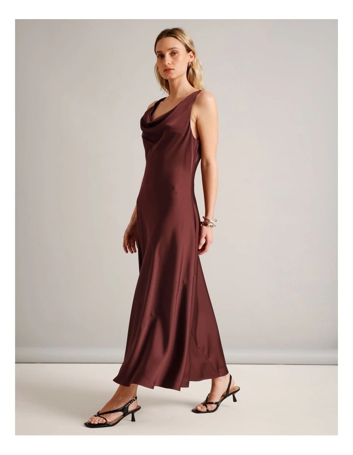 Twist Strap Satin Asymmetrical Hem Dress in Wine image 2