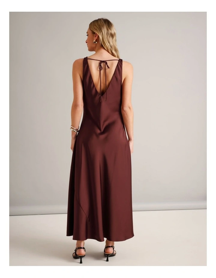 Twist Strap Satin Asymmetrical Hem Dress in Wine image 5