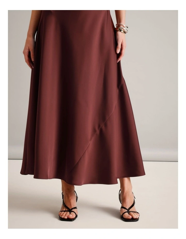 Twist Strap Satin Asymmetrical Hem Dress in Wine image 6