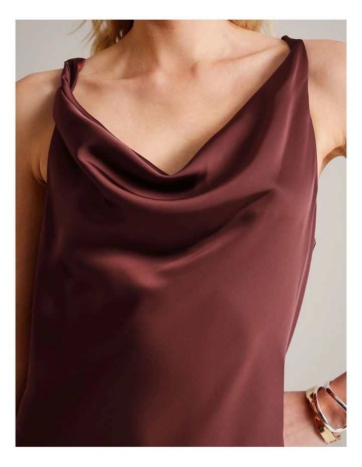 Twist Strap Satin Asymmetrical Hem Dress in Wine image 7