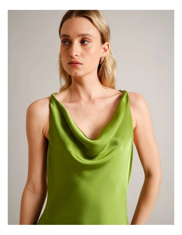Twist Strap Satin Asym Hem Dress in Chartreuse image 2