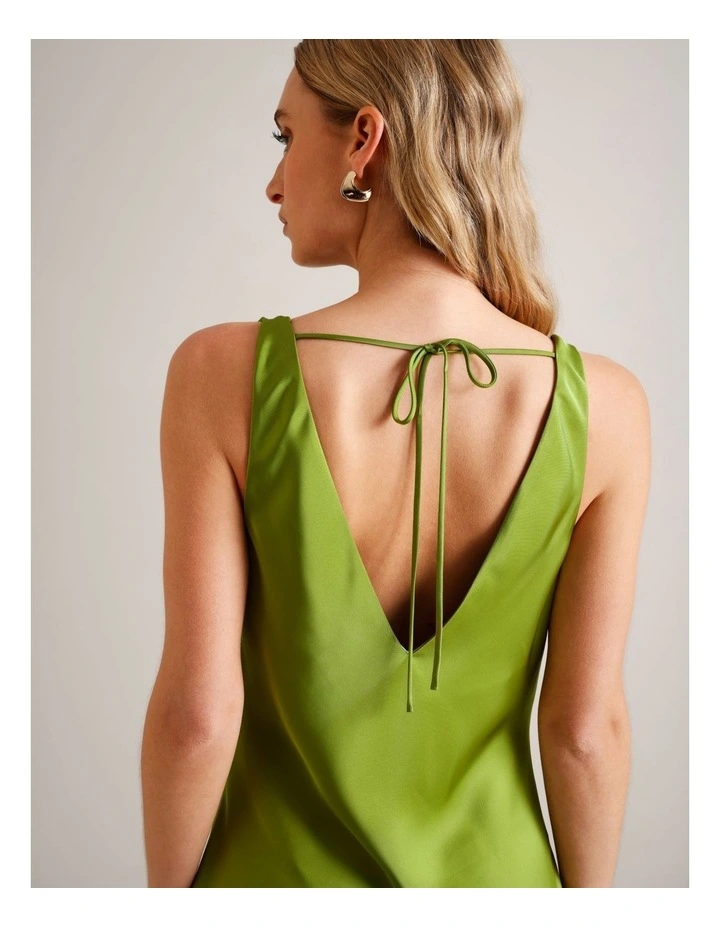 Twist Strap Satin Asym Hem Dress in Chartreuse image 4