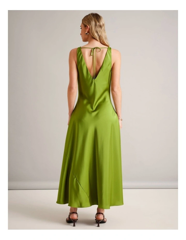 Twist Strap Satin Asym Hem Dress in Chartreuse image 5
