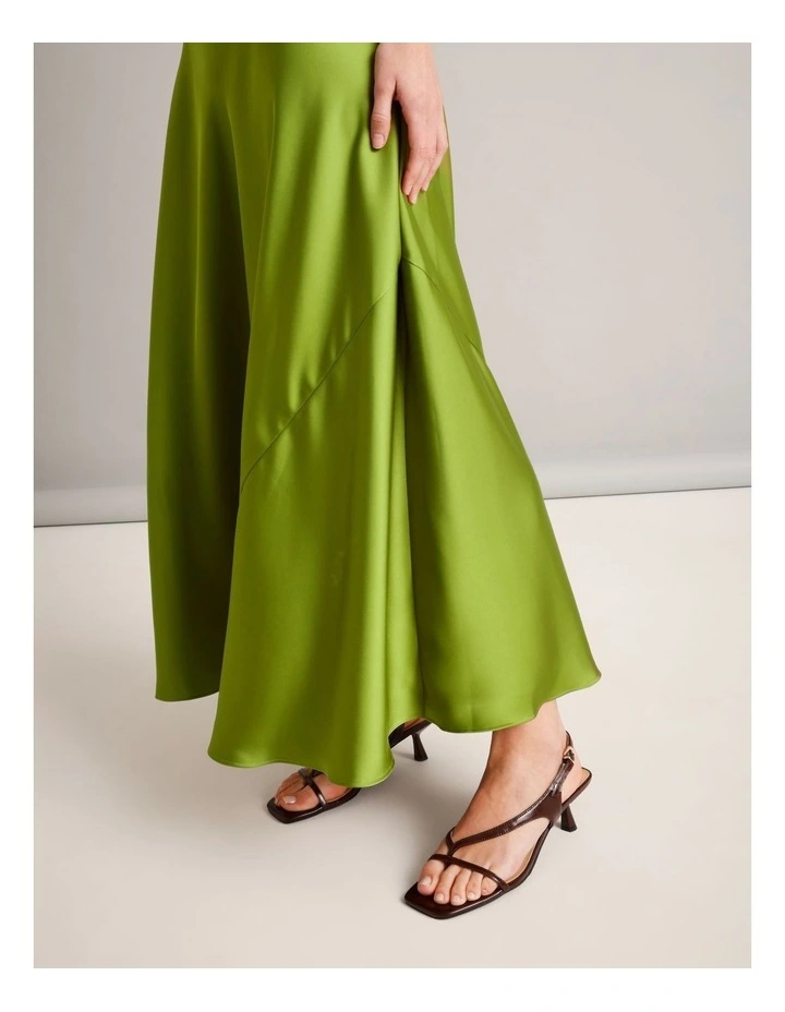 Twist Strap Satin Asym Hem Dress in Chartreuse image 6