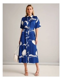 Recycled Poly Short Sleeve Satin Shirt Dress in Assorted