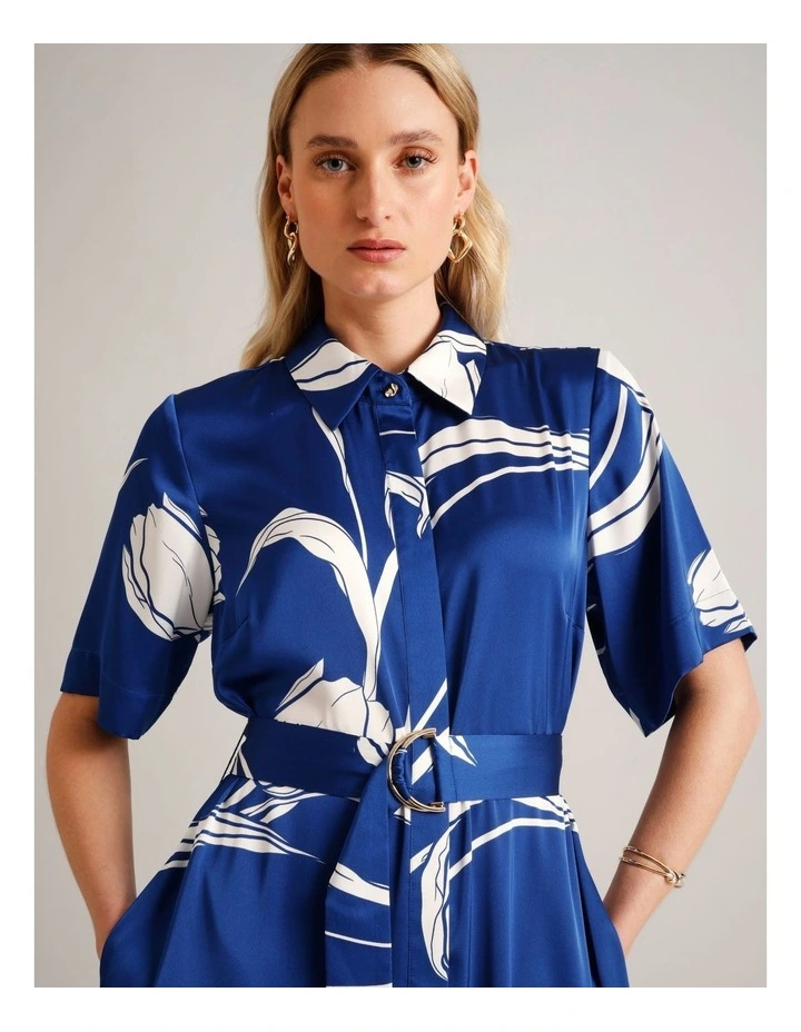 Recycled Poly Short Sleeve Satin Shirt Dress in Assorted image 2